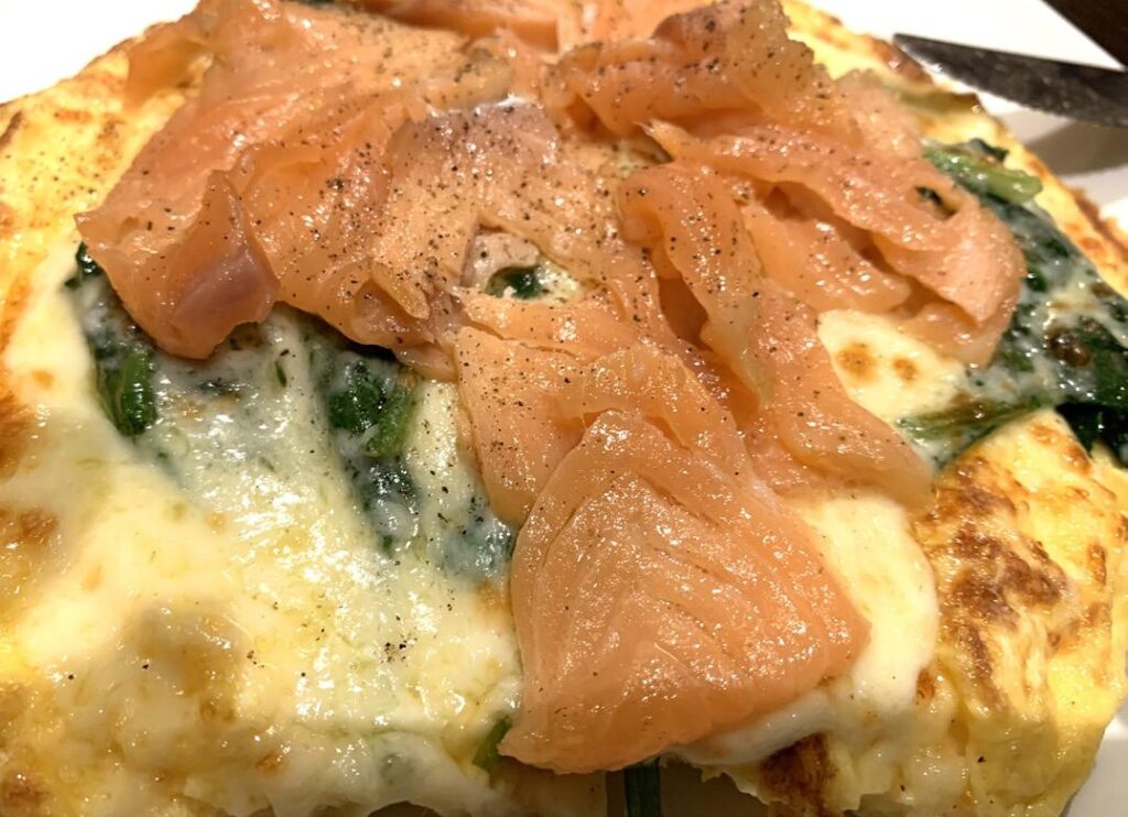 Open Omelette with Smoked Salmon, spinach and cheese