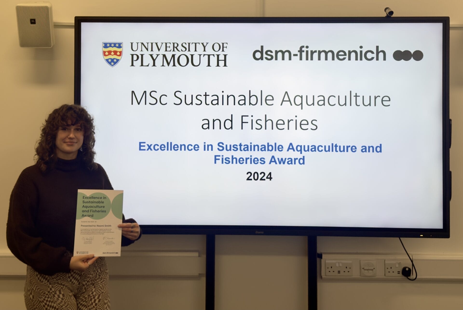 dsm-firmenich's 2024 Excellence in Sustainable Aquaculture and Fisheries Award winner Naomi Smith from the University of Plymouth UK.