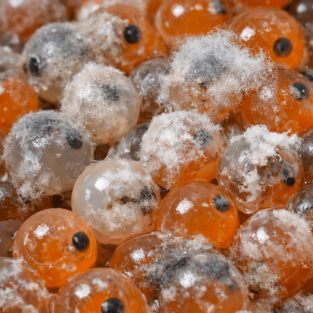 Salmon eggs with bacterial infection (Image credit: AquaInTech Inc.)
