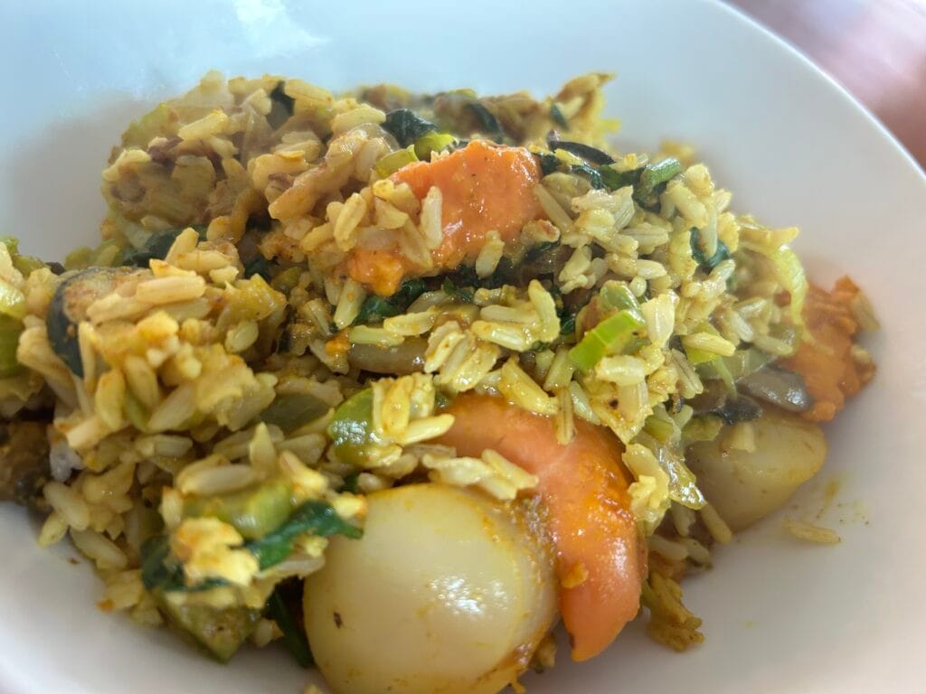 Farmed Roe on Scallops - curry with rice (Home cooked).