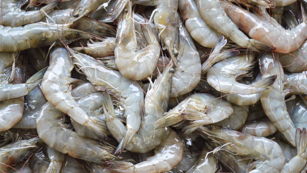 Fresh raw whiteleg shrimp piled together, close-up